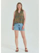 Shirt Collar Asymmetric Cut Petrol Bohemian Blouse 4563